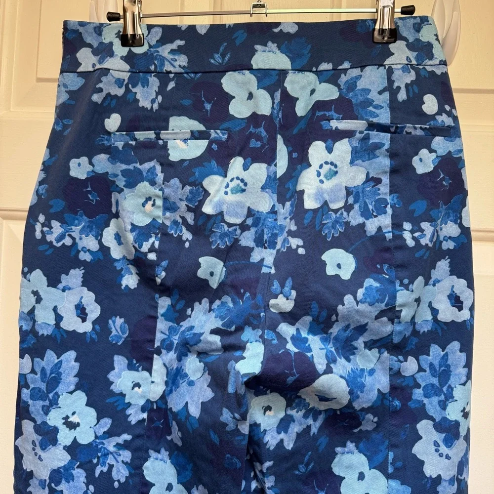 J. CREW 6 TALL Remi Blue Floral Re-Imagined Watercolor Pants Womens size 6T